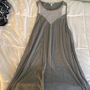 Gray, with fish net at the top, swim cover up